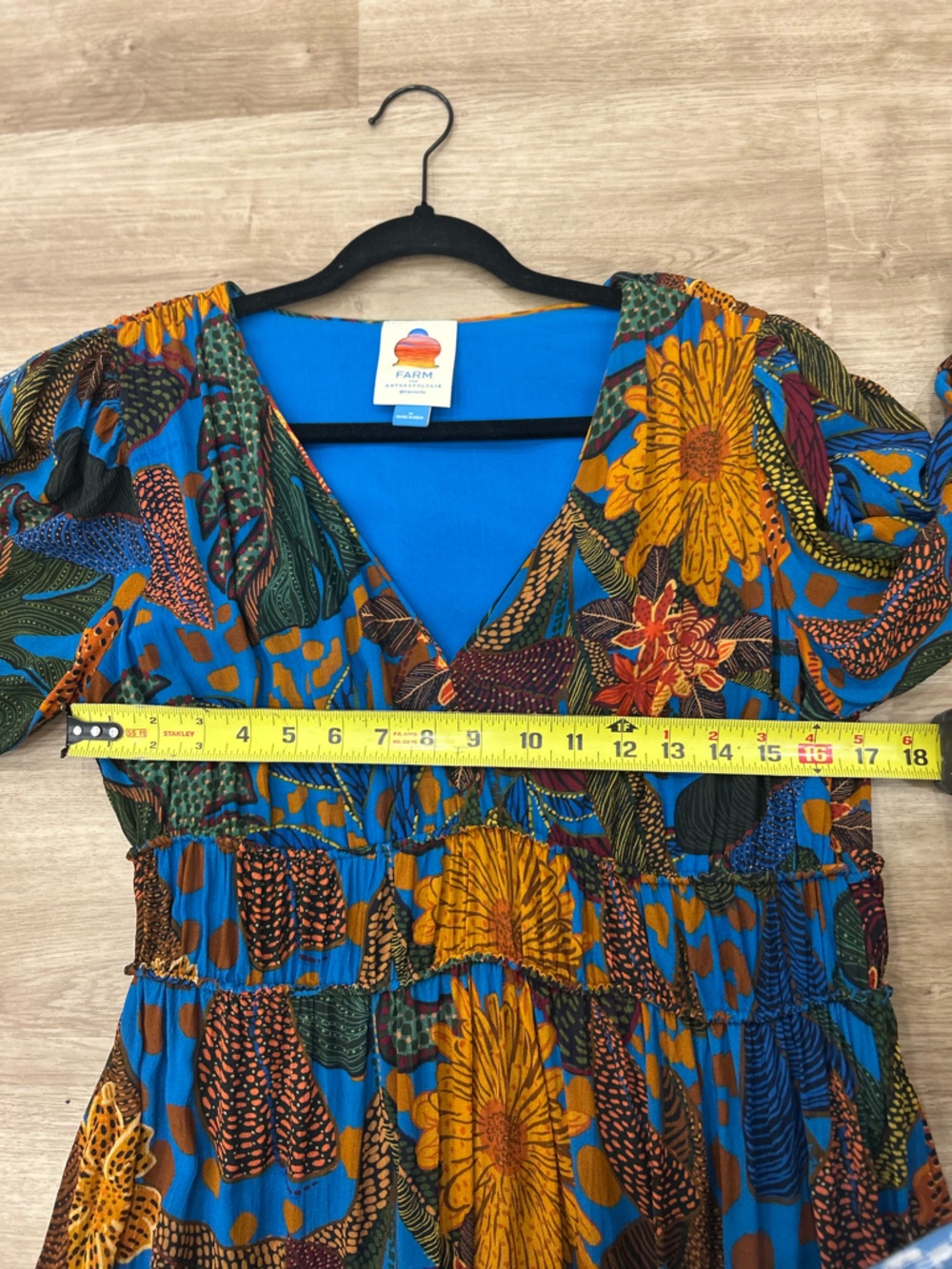 Farm rio smocked waist puff sleeve floral maxi dress Med boho feminine tropical - Picture 8 of 8